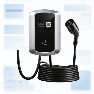 İyi bir fiyat. Üç Fazlı Elektrikli Araç Şarj Cihazı J8 Duvar veya Sütun Montajlı AC Şarj İstasyonu Euro Tip2 22kW 32A 380V IP54 5.64 inç LCD Ekran Çevrimiçi
