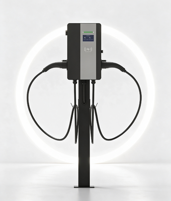 İyi bir fiyat. 44kW Dual Gun AC EV Charger Type 2 Floor Standing Column 2x32A IP54 Bluetooth APP Fleet Depot Çevrimiçi